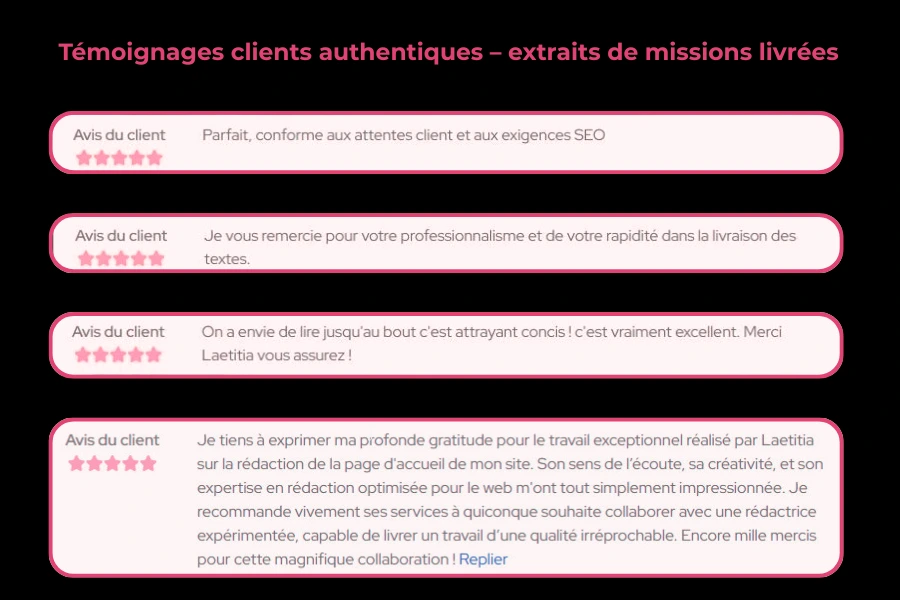 Témoignages clients – Avis authentiques sur Lady Web Marketing