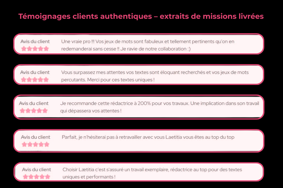 Avis clients sur des missions longues avec résultats mesurables